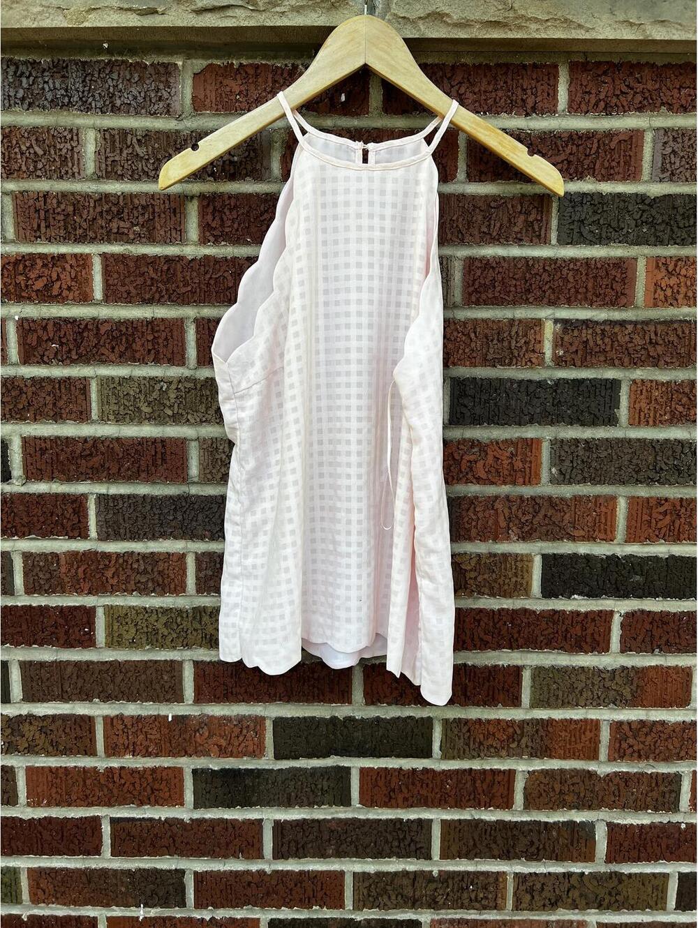Alice Blue Light Baby Pink Gingham Scalloped Hem Halter Tank Top